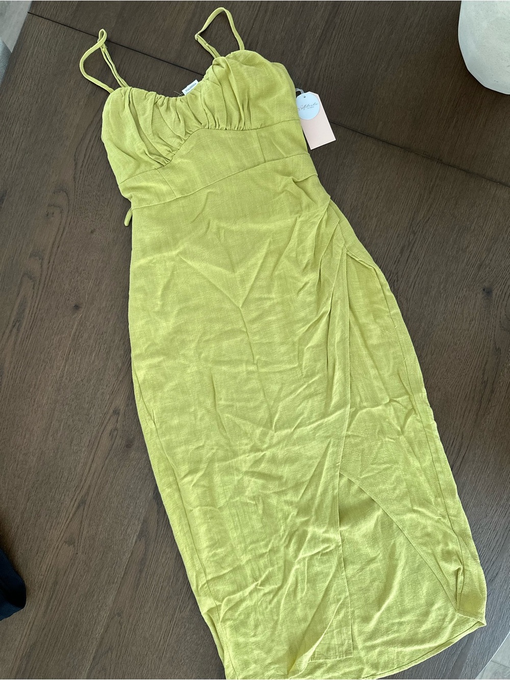 Light Lime Green Spaghetti Strap Midi Dress